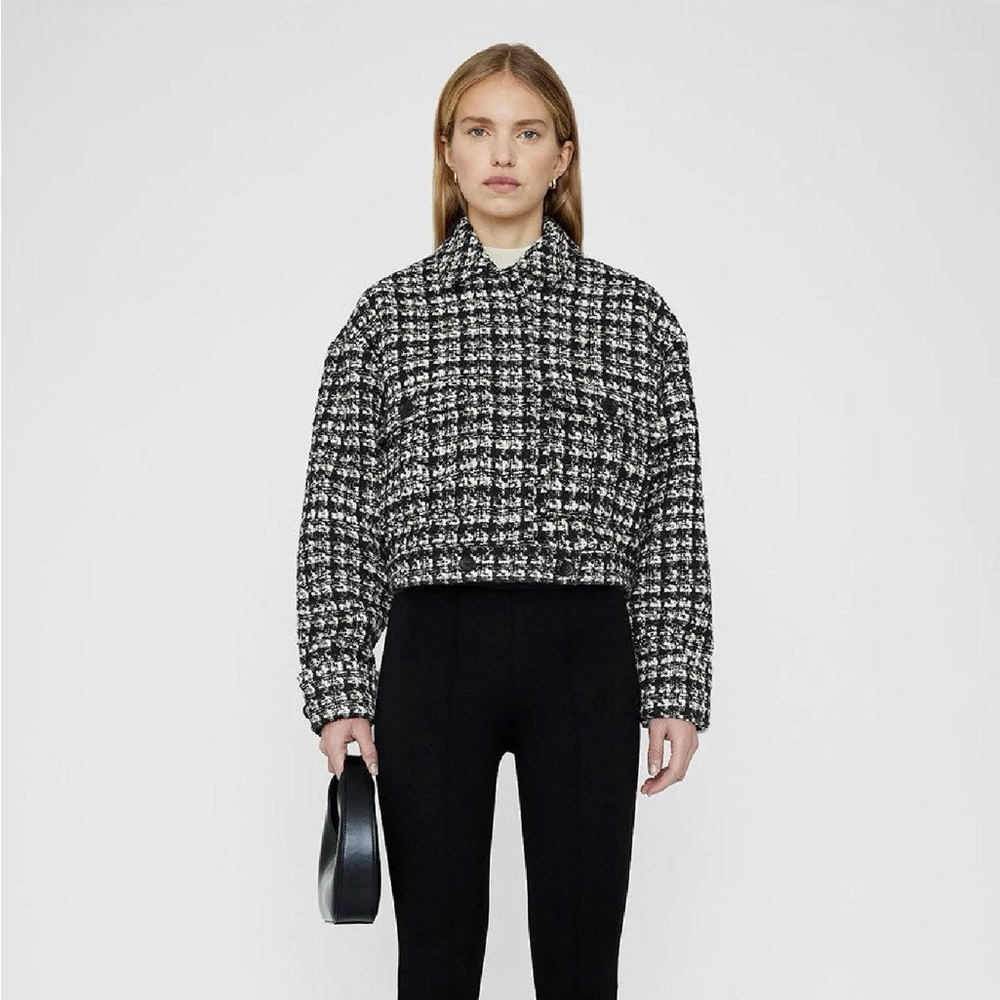 ANINE BING Adrianna jacket Black Plaid cropped pockets‎ coat